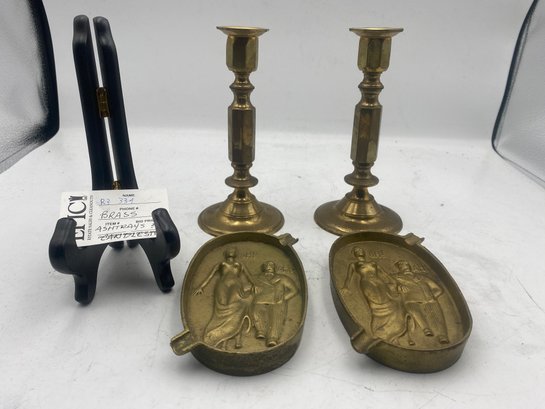 Lot 334 Brass Ashtrays, Brass Candle Stand