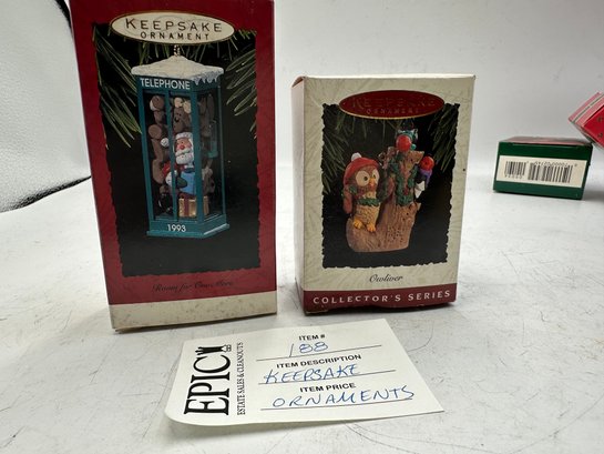 Lot 188 Hallmark Keepsake Ornament : 'Room For One More' 1993 & Owliver Owl With Woodpeckers 1994, 3rd In