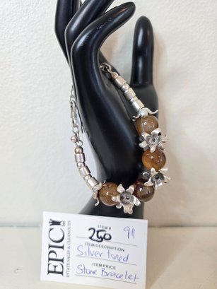 Lot 250 Silver-Toned Stone Beaded Bracelet: Subtle Elegance At 9'