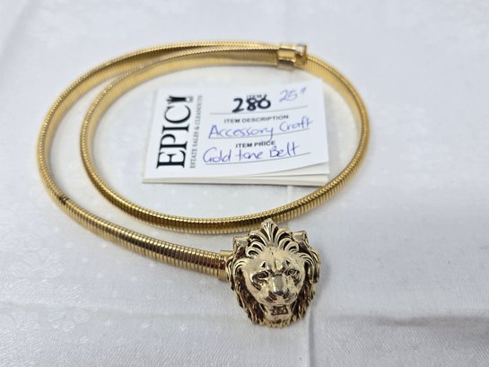 Lot 280 Accessory Craft Gold Tone Lion Head Belt: Stylish 25' Statement