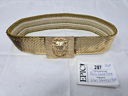Lot 281 80s Gold Tone Lion Stretch Belt: Vintage Glamour In 24'