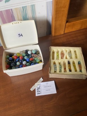 Lot 17 Lot Of Mixed Marbles And Blown Glass Candy