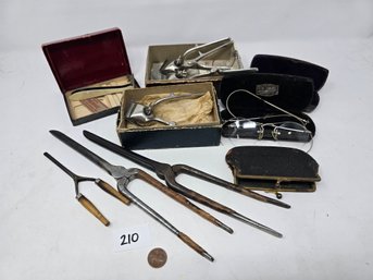 Lot 210 Antique Frame Less Glasses, Antique Curling Irons And Hair Clippers