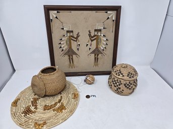 Lot 299 Native Artwork Hand Made Baskets Etc