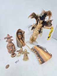 Lot 357 Vintage Native Wood Carvings Artwork And Hand Made Dolls