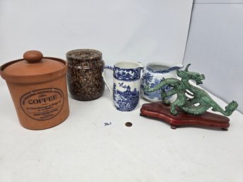 Lot 361 Patina Bronze Or Painted Cast Iron Dragon Sculpture  Misc Canisters