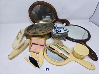 Lot 132 Vintage Collection Enamel Box French Ivory Vanity Set