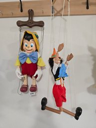 Lot 208 Pinocchio Marionette Puppets One Disney Tulco Plastic One Wooden Puppet