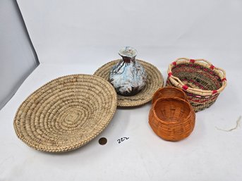 Lot 222 Hand Woven Miniature Baskets Doll Etc