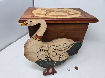 Lot 234 Hand Painted Wood Box And Goose