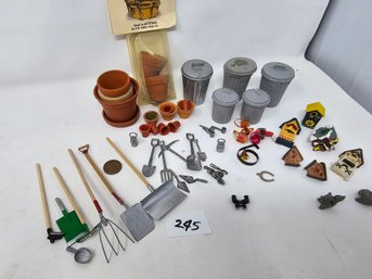 Lot 245 Miniature Doll House Yard Tools Garbage Cans Etc