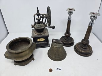 Lot 276 Vintage Metal Coffee Grinder, Unique Vintage Candle Holders, Chinese Bronze Censer