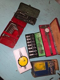 Lot 52 Metric Hex Key And Socket Sets, Dial Indicator, And Vintage Caliper