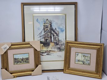 Lot 130 Tower Bridge London Watercolor Art Print Jan Korthals Gold Toned Matte Frame