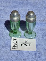 Lot 3 Uranium Green Glass Salt And Pepper Shaker Set 4' SRP.- $100