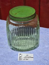 Lot 12 VTG. Green Glass Hoosier Cookie Jar Ribbed 1930s Depression Era