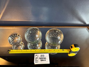 Lot 106 3 Set Of Clear Glass Ball Art Paper Weight