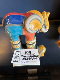 Lot 109 South African Raku Studio Art Pottery Colorful Elephant Animal Figure