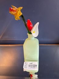 Lot 110 Classic White Glass Vase With Three Glass Blown Flowers