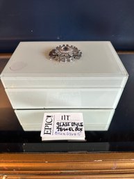 Lot 111 White Glass Style Jewelry Box/Storage 8 X 3 X 5 In Size