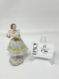 Lot 15 6In Tall Vintage Dresden Lace Porcelain Figurine