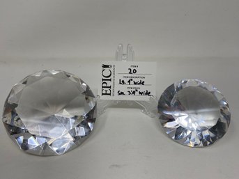 Lot 20 2 Pcs.  Diamond Jewel Paperweight 100mm Clear Round Cut