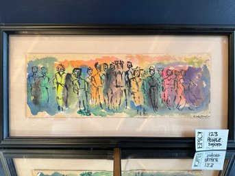 Lot 123 Framed Signed By Artist Vintage  Painting ' People' 1960 Scholastic Art Awards Entry 23'x 11'