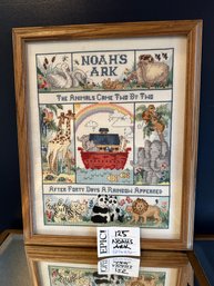 Lot 125  Framed Noah's ArK Cross-stitched Wall Decoration