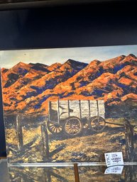 Lot 126 24x20 'Western Wagon' OIl Painting In Canvas Wall Decoration