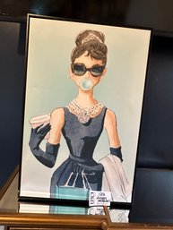 Lot 127 Chic & Beautiful Oliver Gal - Audrey Hepburn Tiffany Blue Bubblegum Jewelry Framed Canvas Art