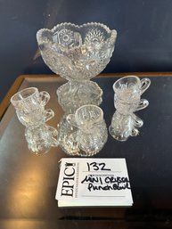 Lot 132 VINTAGE BRILLIANT CUT GLASS  PUNCH BOWL WITH SET 5 MATCHING CUPS