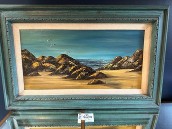 Lot 139 Seascape Painting Signed 'Kent': Tranquil Coastal Artwork, Framed, 32' X 21'