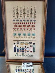 Lot 140 12x18  Framed The Garden Cross Stitched Embroidery Wall Display