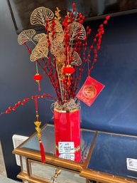 Lot 144 Chinese Red Fortune Fruit Artificial Flower Ceramic Vase Flower Arrangement New Year Home Decoration