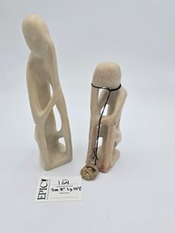 Lot 164 Set Of 2 African Soapstone Thinking Man Sculptures: Small: 8' Large: 10' Exquisite Handcrafted Pieces