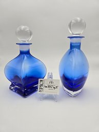 Lot 171 Set Of Cristalleria Toscana Cobalt Blue Liquor Decanter Made In Italy