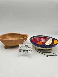 Lot 263 Talavera Salsa Bowl And Handmade Clay Bowl - Authentic Mexican Pottery For Vibrant And Artistic Table