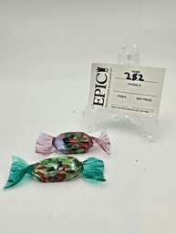 Lot 282 2 Pcs Murano Glass Candy - Elegant Handcrafted Art Glass For Colorful Decor.