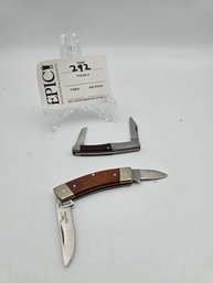 Lot 292 Schrade USA C627: 3rd Gen 2-Blade Pocket Knife With Wooden Handle & Kershaw Oregon USA 4300 Japan