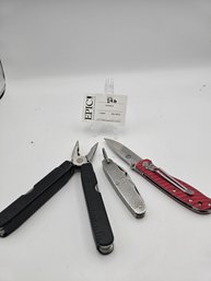 Lot 296 Pocket Multi-Tool, Schrade X-Timer Folding Knife, And Stainless Multi-Tool Folding Pocket Camp Knife