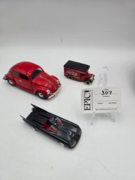 Lot 307 Diecast Collectibles: Days Gone Coca-Cola Delivery Truck, Corgi 1960 Batmobile, And Volkswagen Beetle