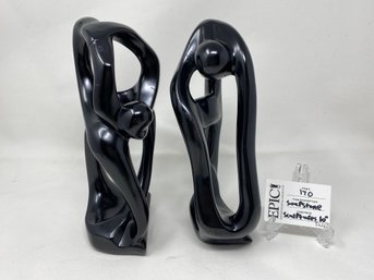 Lot 170 Set Of 2 Soapstone Sculptures, Each 10' Tall - Handcrafted Elegance For Your Home Dcor.