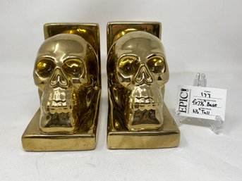 Lot 177 4' X 7 1/2' Base/6 12' Tall Pair Gold Skull Bookends