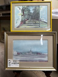Lot 213 Pair Of NC Curtis Jr. Watercolor Art: Vintage Pieces From 1975, Sized 8' X 11' And 10' X 14'