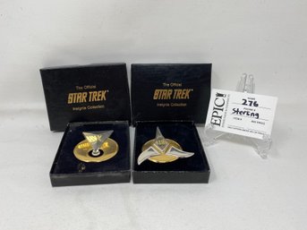 Lot 276 Sterling Silver Official Star Trek Insignia Set: Authenticity In 0.925 Purity, 2-Piece Collection