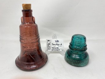 Lot 285 WHEATON, NJ: Amethyst Glass Liberty Bell Decanter Bottle  With Cork & Hemingray Insulator May 2, 1893