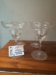 Lot 227 Set Of 4 Clear Glass Margarita Stemware/Glasses Party Celebration