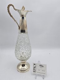 Lot 440 Mid Century Italian-Made Norleans Diamond Cut Glass & Silver Plated Decanter:Silver Claret Jug Pitcher