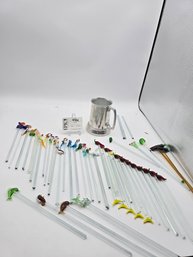 Lot 444 Assorted Set Glass Swizzle Sticks Stir Cocktail Stirrers Blown Glass Barware