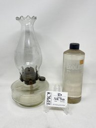 Lot 317 13' Tall CLEAR GLASS KEROSENE OIL LAMP  With COUNT PEDDLER Bottle From ORP PAYLESS